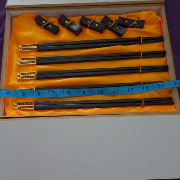 Set of Four(4) Chop Sticks with Fancy Metal Top with Ball Box Included - Picture 5 of 14